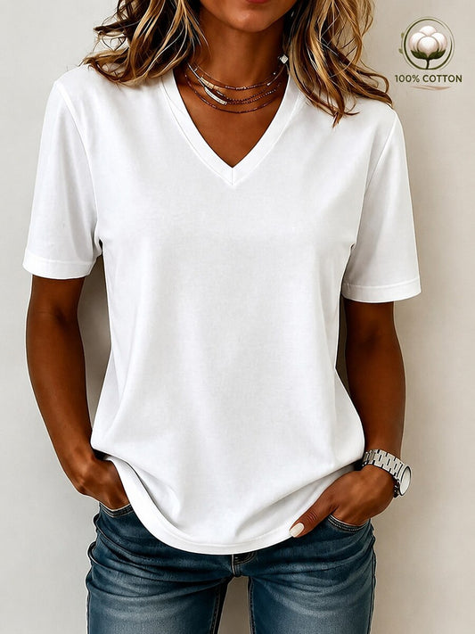 Women's 100% Cotton V Neck Tee