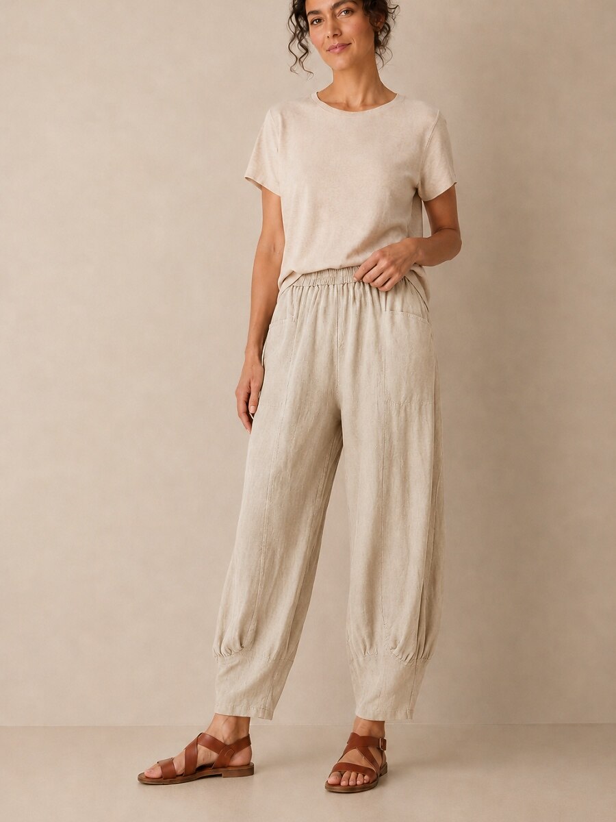 Premium Linen Wide-Leg Pocket Pants