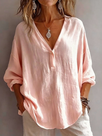 Casual Basic Cotton Linen Blouse