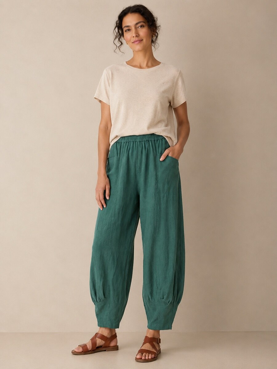 Premium Linen Wide-Leg Pocket Pants