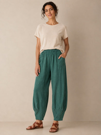 Premium Linen Wide-Leg Pocket Pants