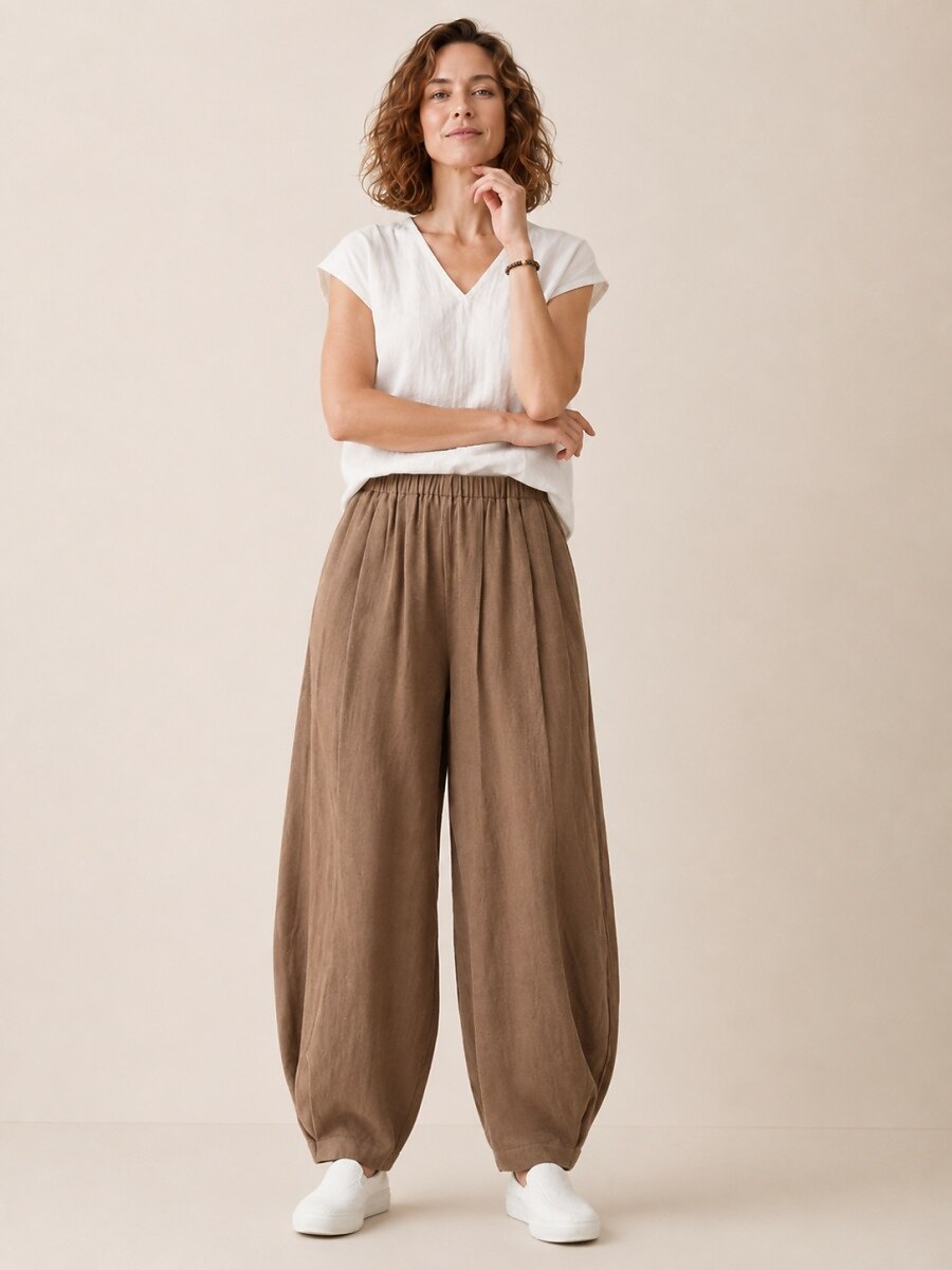 Premium Linen Elastic-Waist Pants