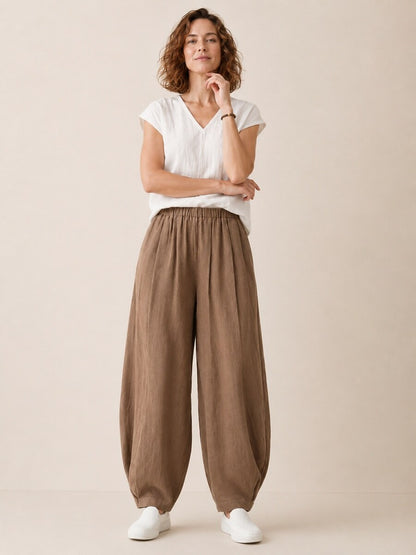 Premium Linen Elastic-Waist Pants