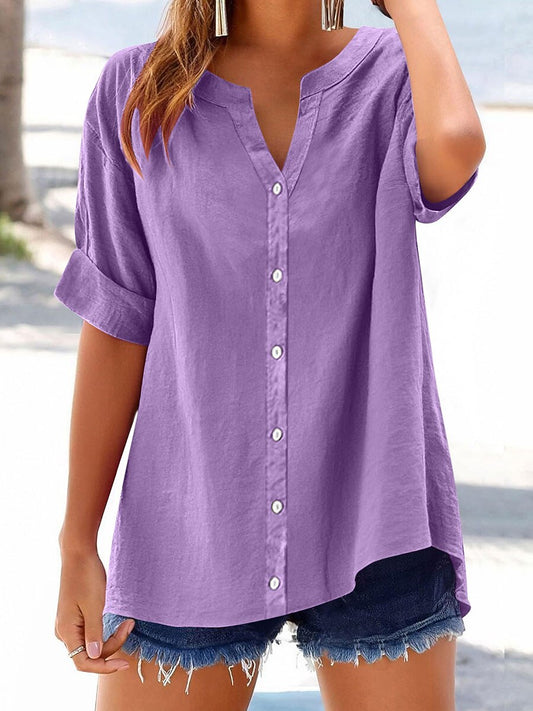 Women's V Neck 100% Cotton Blouse
