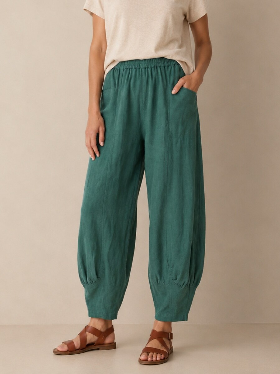 Premium Linen Wide-Leg Pocket Pants