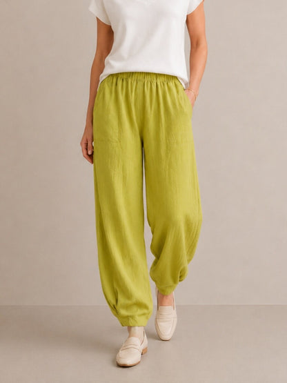 Premium Linen Elastic-Waist Balloon Pants