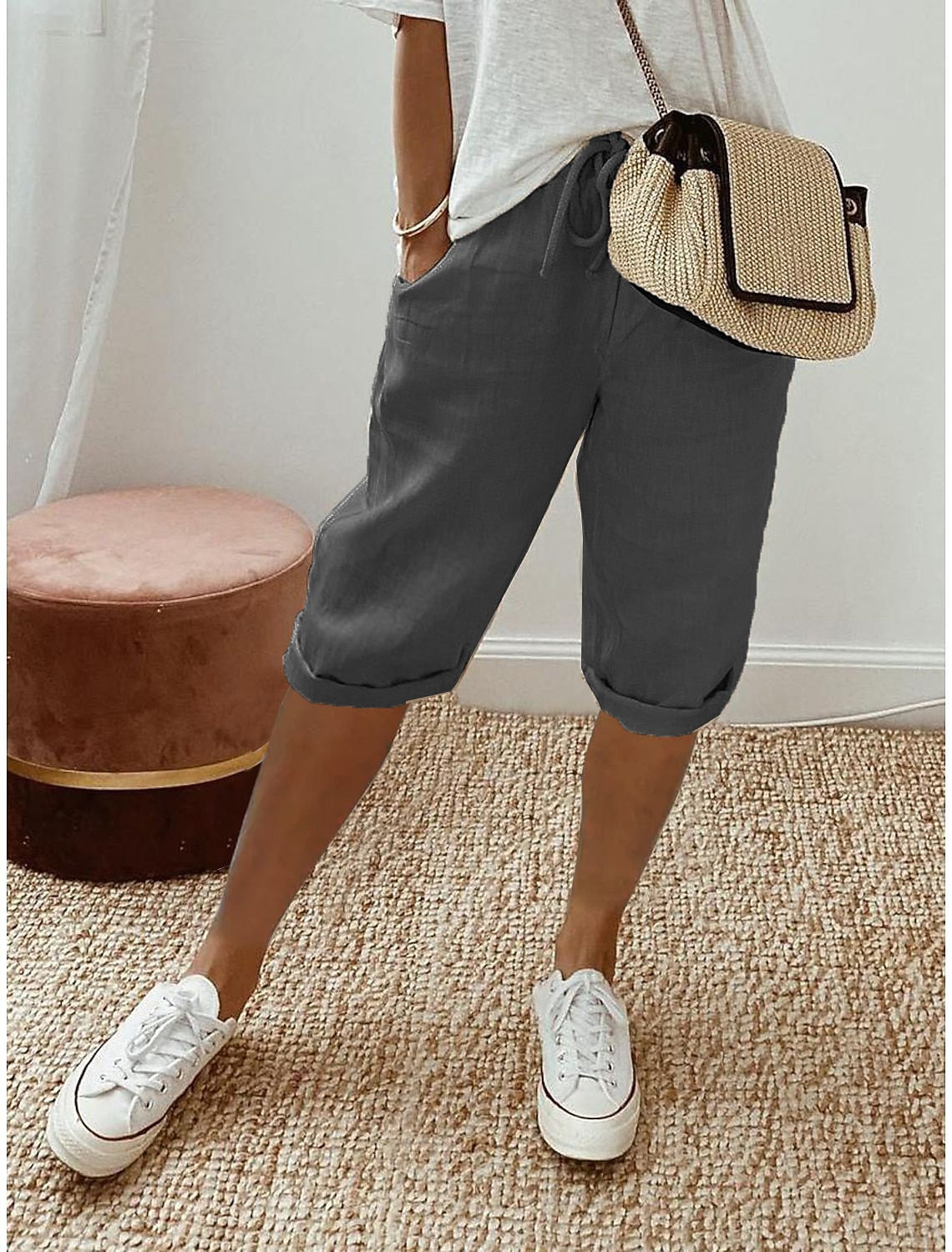 Women's Cotton Linen Capri Pants