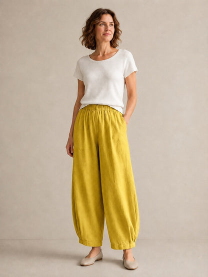 Women's Linen Elastic-Waist Casual Slacks