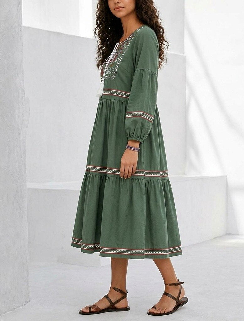 Embroidered Cotton Midi Dress