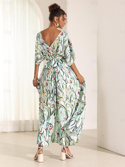 Maxikleid aus Satin mit tropischem Blumenmuster