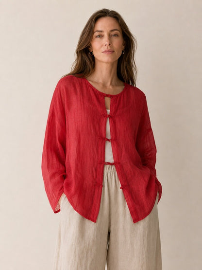 Premium 100% Linen Button-Down Blouse