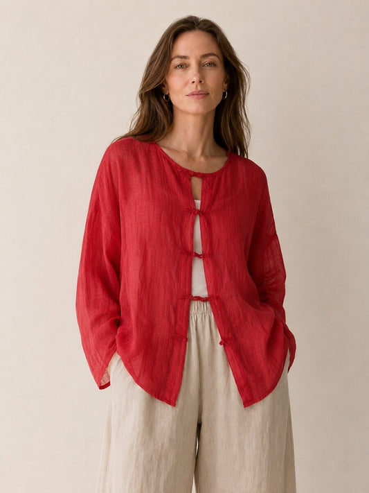 Premium 100% Linen Button-Down Blouse