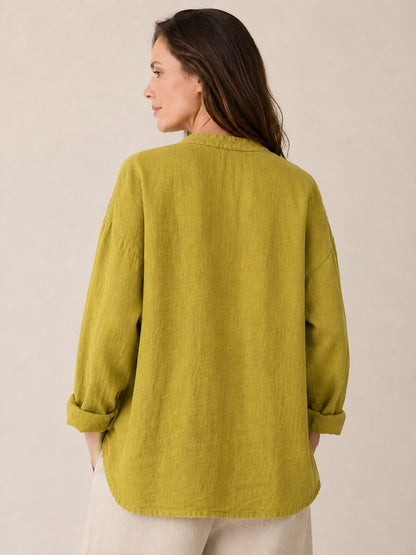 Premium Linen Asymmetric Button-Down Blouse