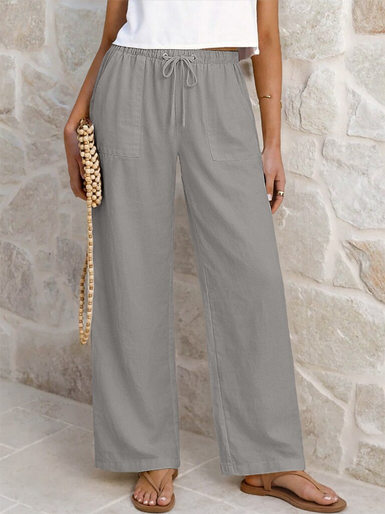 Cotton Linen Drawstring Straight-Leg Pants
