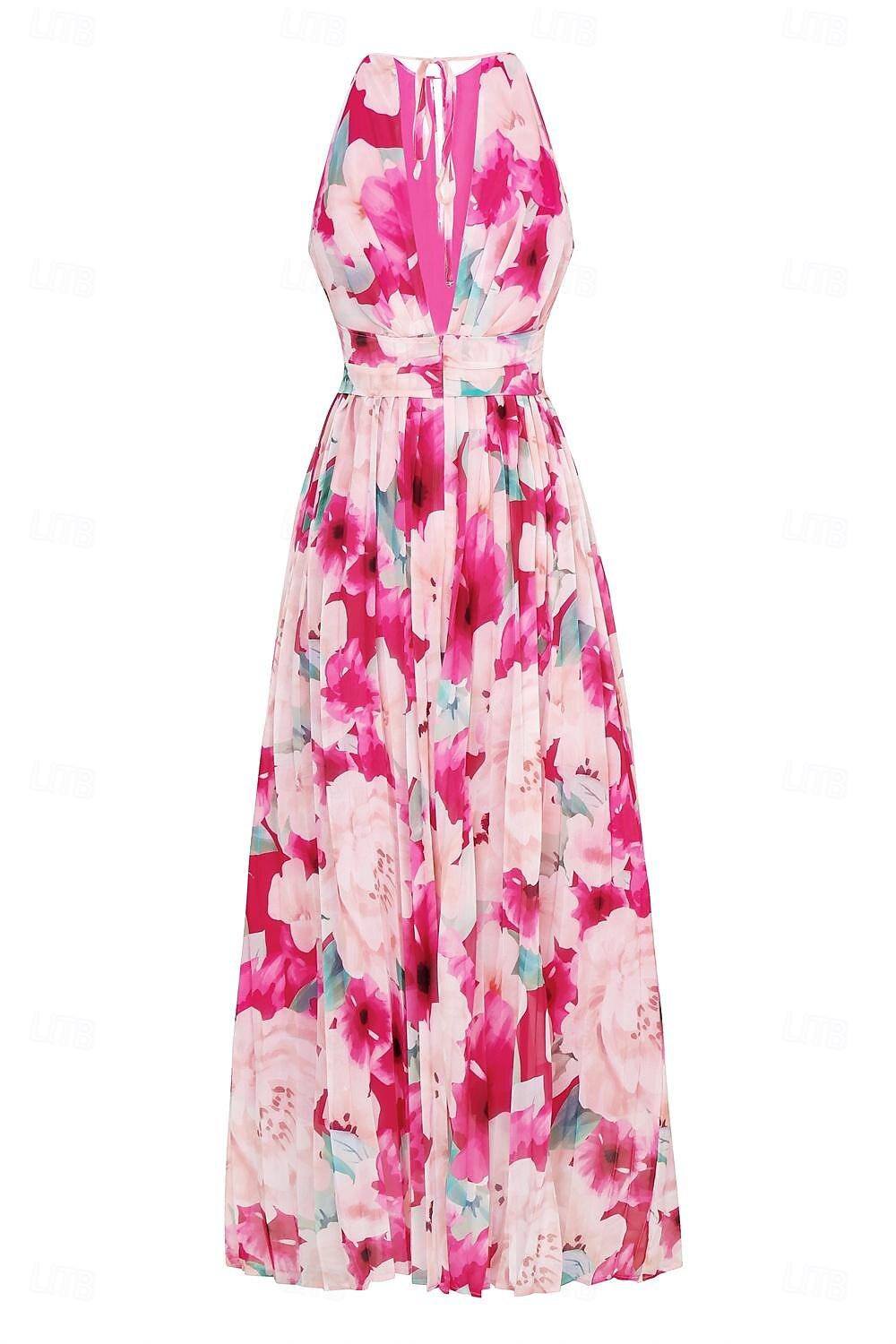 Plissiertes Maxikleid aus Chiffon mit Blumenmuster
