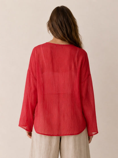Premium 100% Linen Button-Down Blouse