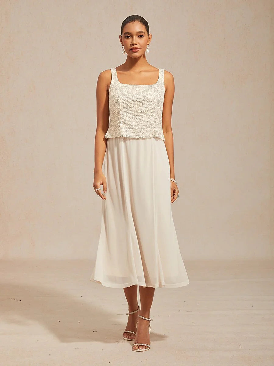 Mesh Sequin 3/4 Sleeve Jacket Dress