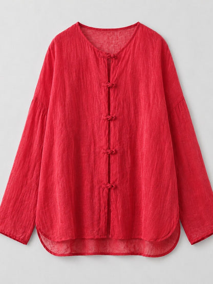 Premium 100% Linen Button-Down Blouse