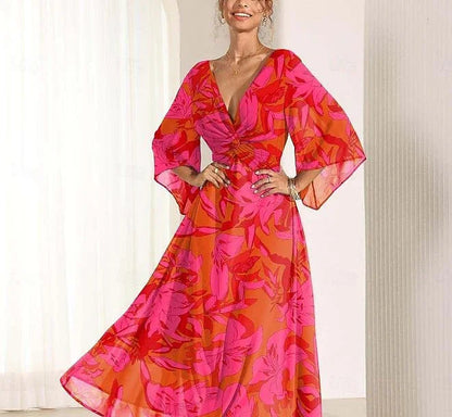 Twisted Ruffle Chiffon Maxi Dress