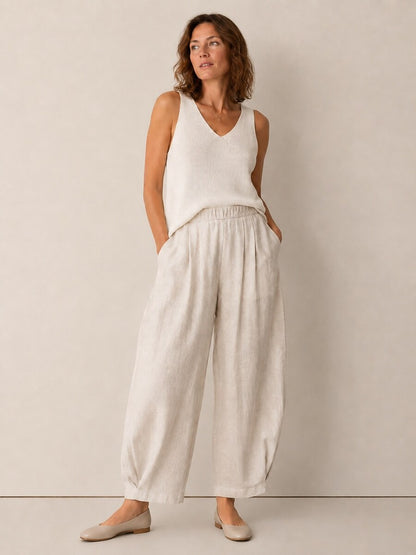 Women's Linen Elastic-Waist Casual Slacks