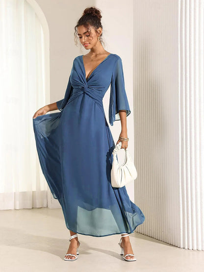 Twisted Ruffle Chiffon Maxi Dress