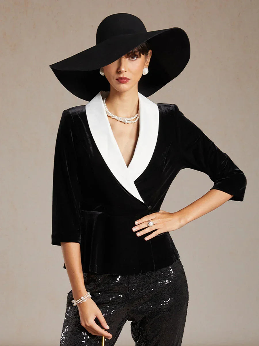 Velvet Peplum Blazer with Satin Collar