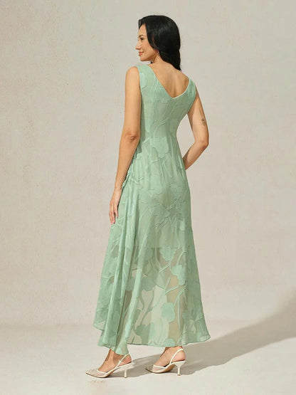 Floral Chiffon Abendkleid mit asymmetrischem Saum