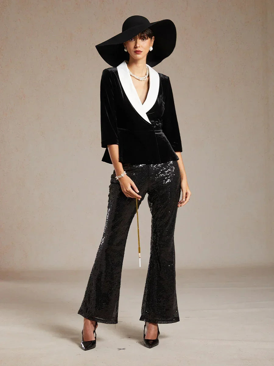 Velvet Peplum Blazer with Satin Collar