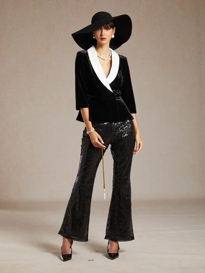 Velvet Peplum Blazer with Satin Collar