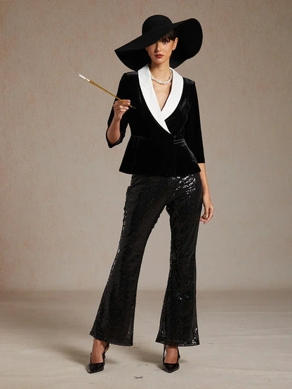 Velvet Peplum Blazer with Satin Collar