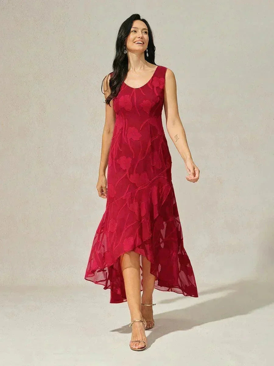 Floral Chiffon Evening Gown with Asymmetrical Hem