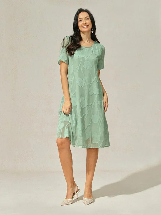 Floral Sheer Chiffon Knee-Length A Line Dress