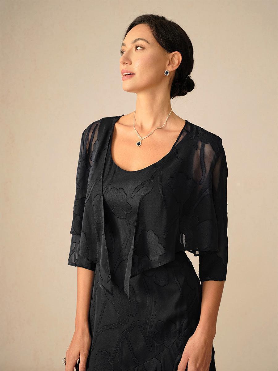 Cardigan à manches 3/4 en mousseline transparente à fleurs