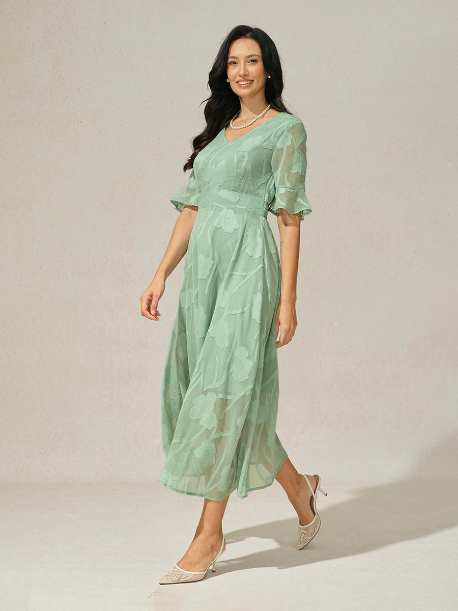 Ruffle Flutter Lace Maxi Dress