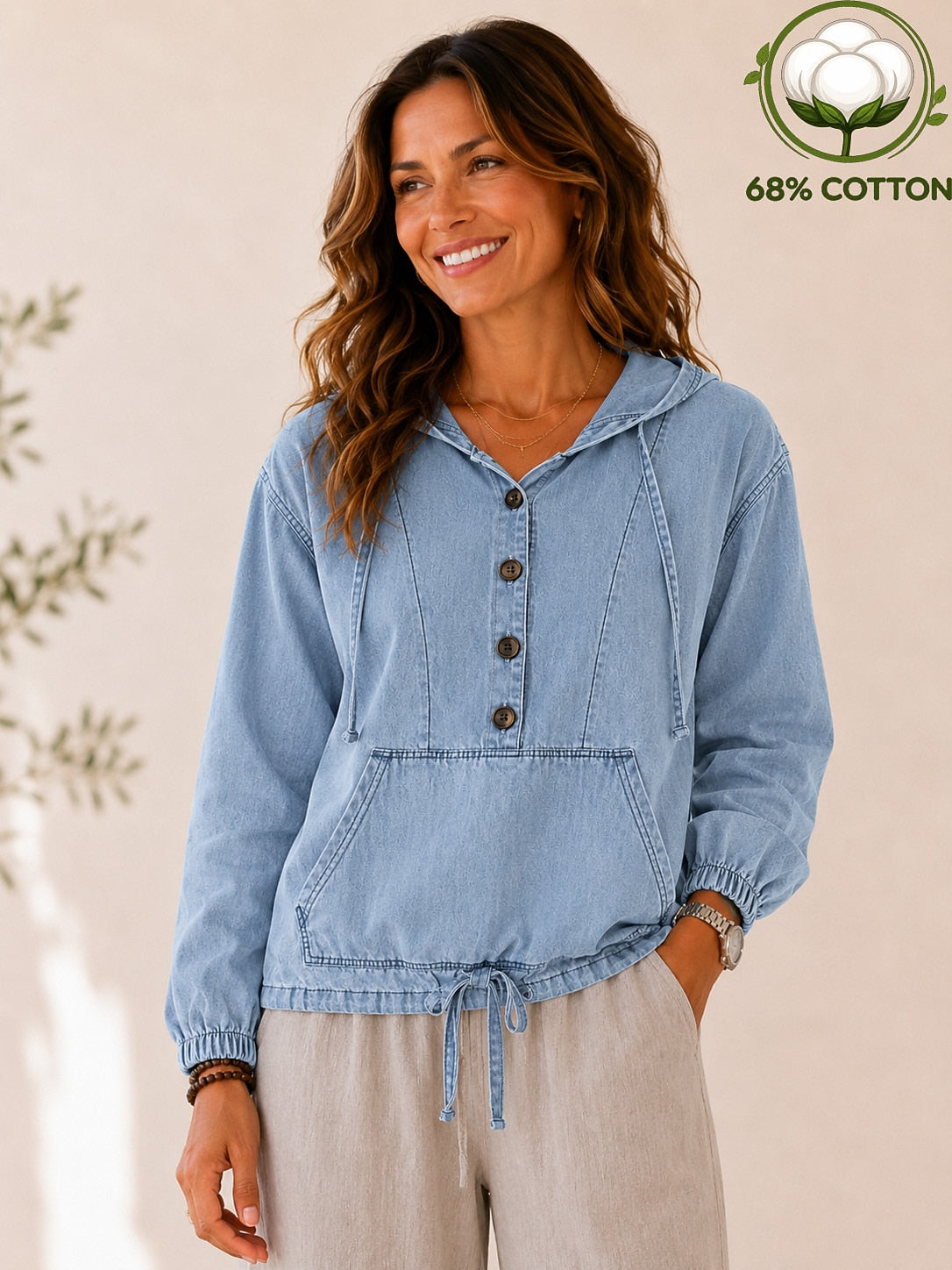 Women's Vintage Washed Denim Hoodie