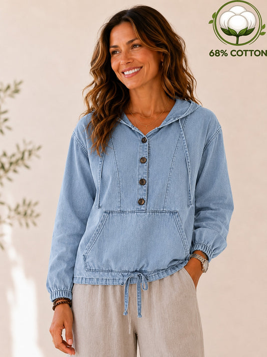 Women's Vintage Washed Denim Hoodie