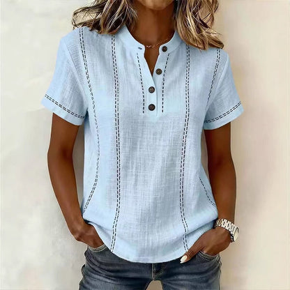 Striped Linen V-Neck Top