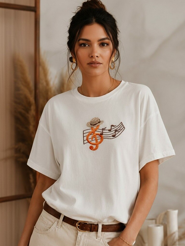 Embroidered 100% Cotton Music Tee