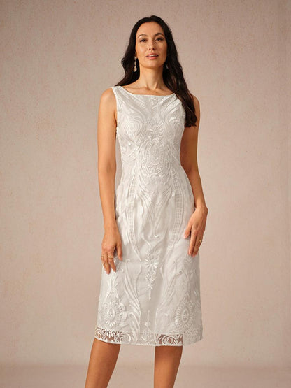 Embroidery Lace Boat Neck Sleeveless Dress