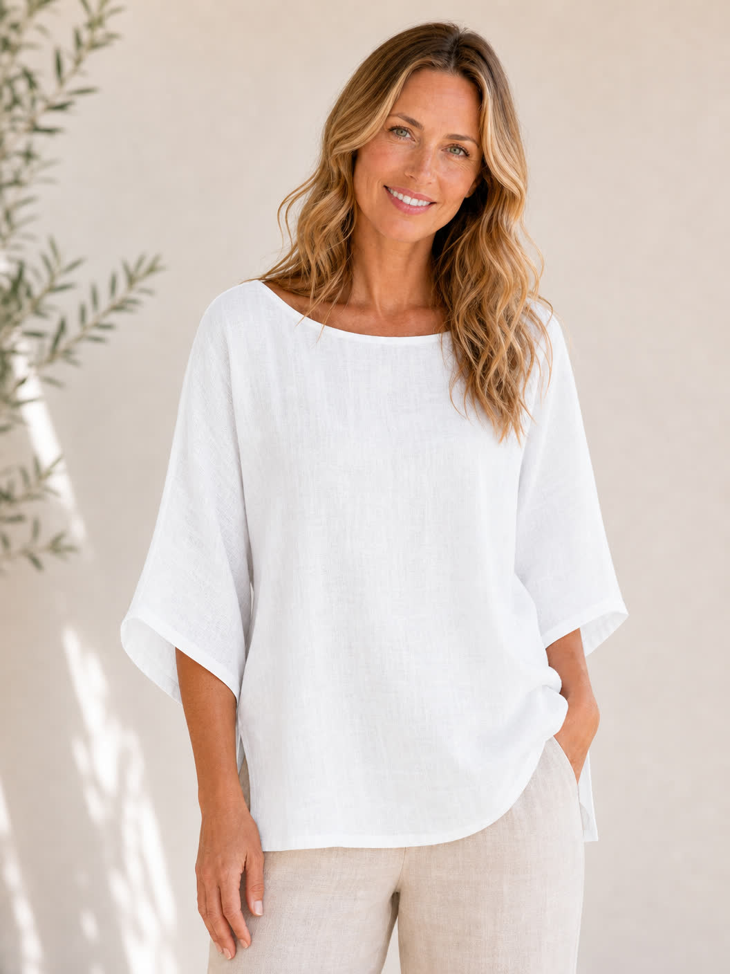 Crew Neck 100% Cotton Blouse