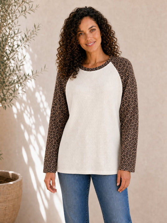 Cotton Waffle Knit Patchwork Blouse