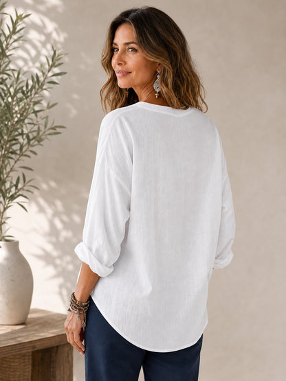 Casual Basic Cotton Linen Blouse