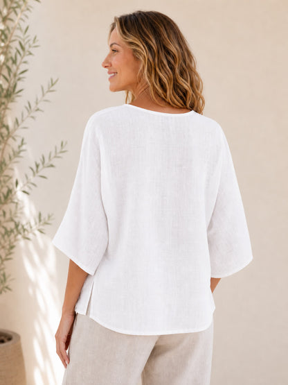 Crew Neck 100% Cotton Blouse