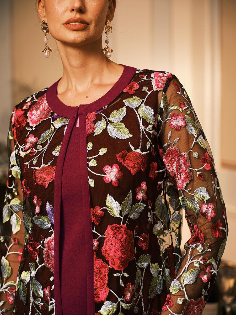 A-line Dress With Embroidered Lace Jacket vvcloth A-line Dress With Embroidered Lace Jacket vvcloth