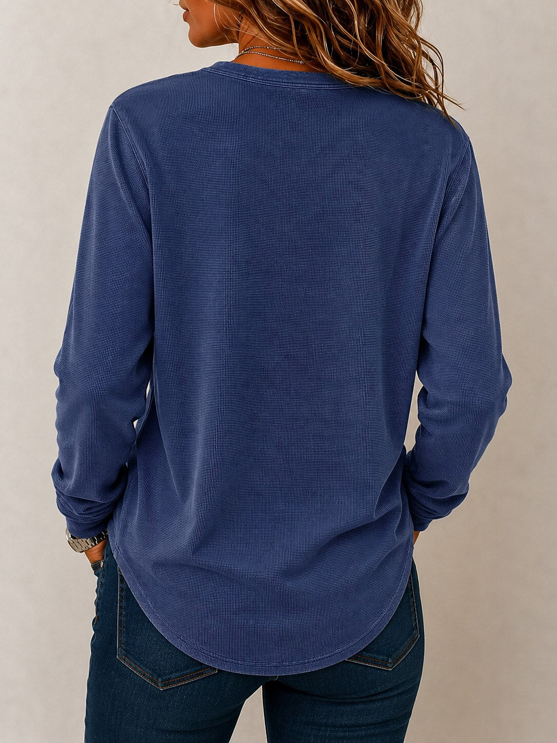 Washed 100%Cotton Waffle Henley Tops
