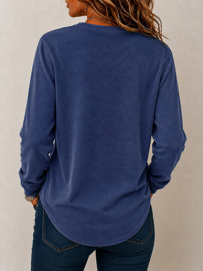 Washed 100%Cotton Waffle Henley Tops