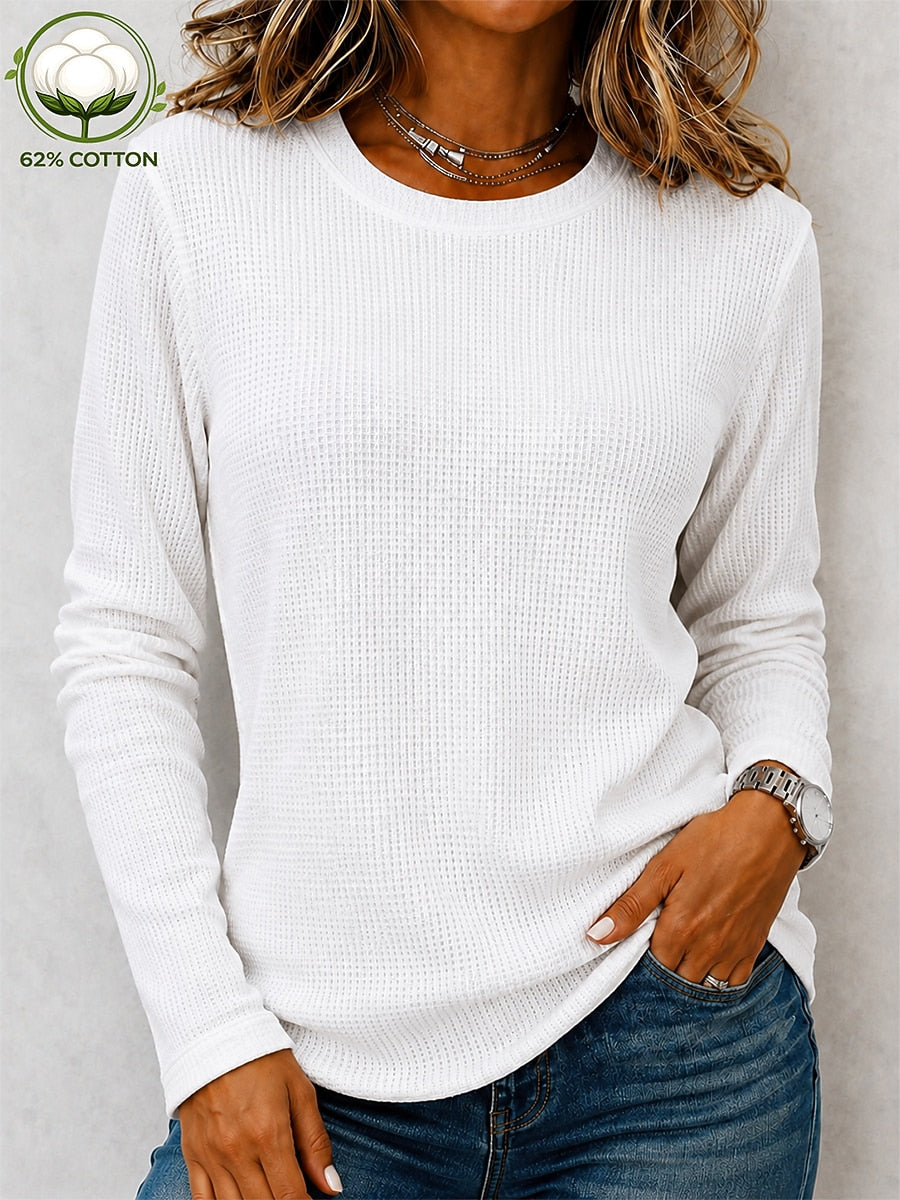Women's Waffle Cotton Crew Neck Shirt