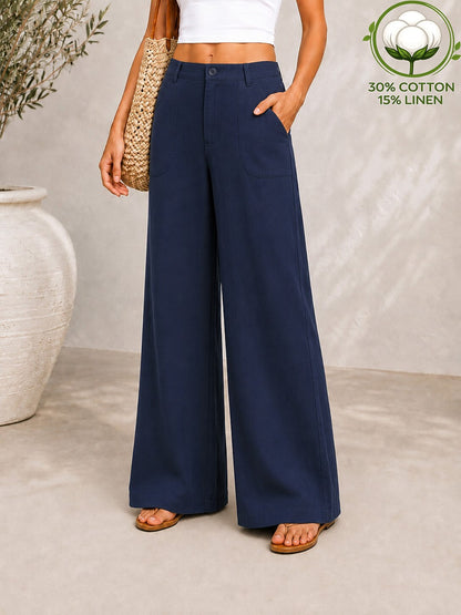 Elastic-Waist Cotton Linen Trousers