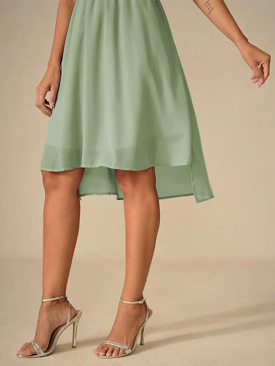 Elegant Pastel Pink A-Line Chiffon Dress