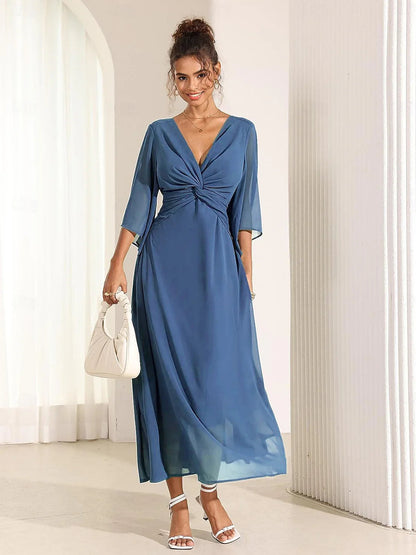 Twisted Ruffle Chiffon Maxi Dress